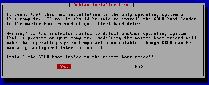 Confirm GRUB loader writing to master boot Confirm GRUB loader writing to master boot