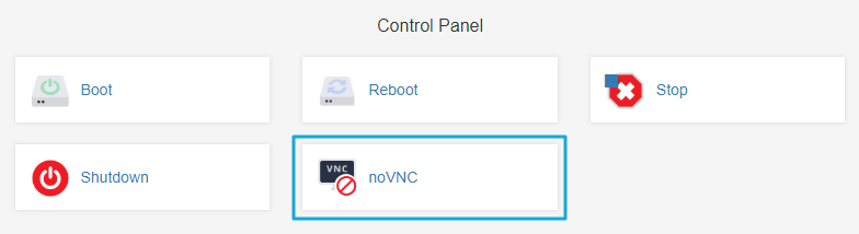 Press the NoVNC Button to launch the console Press the NoVNC Button to launch the console